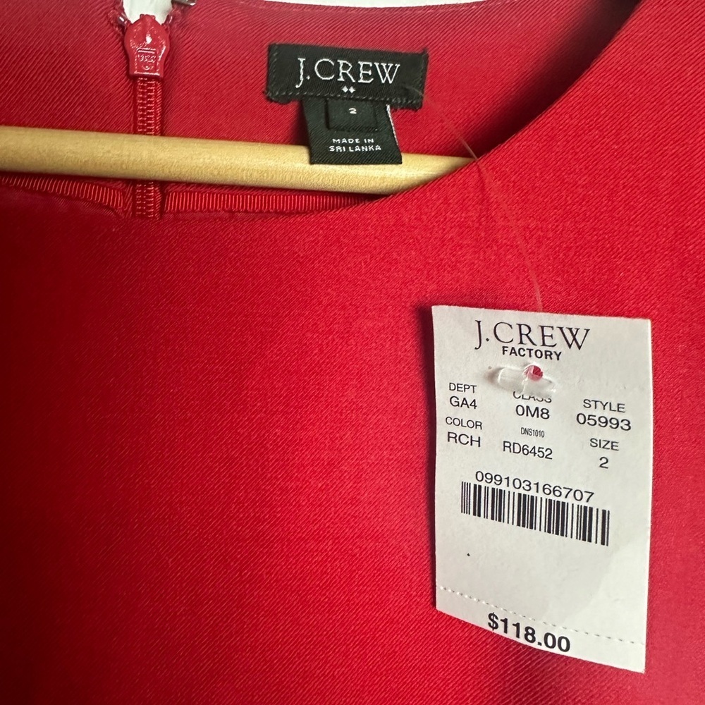 NEW. J. Crew, red dress size: 2 with a waist pleat. - Picture 4 of 10